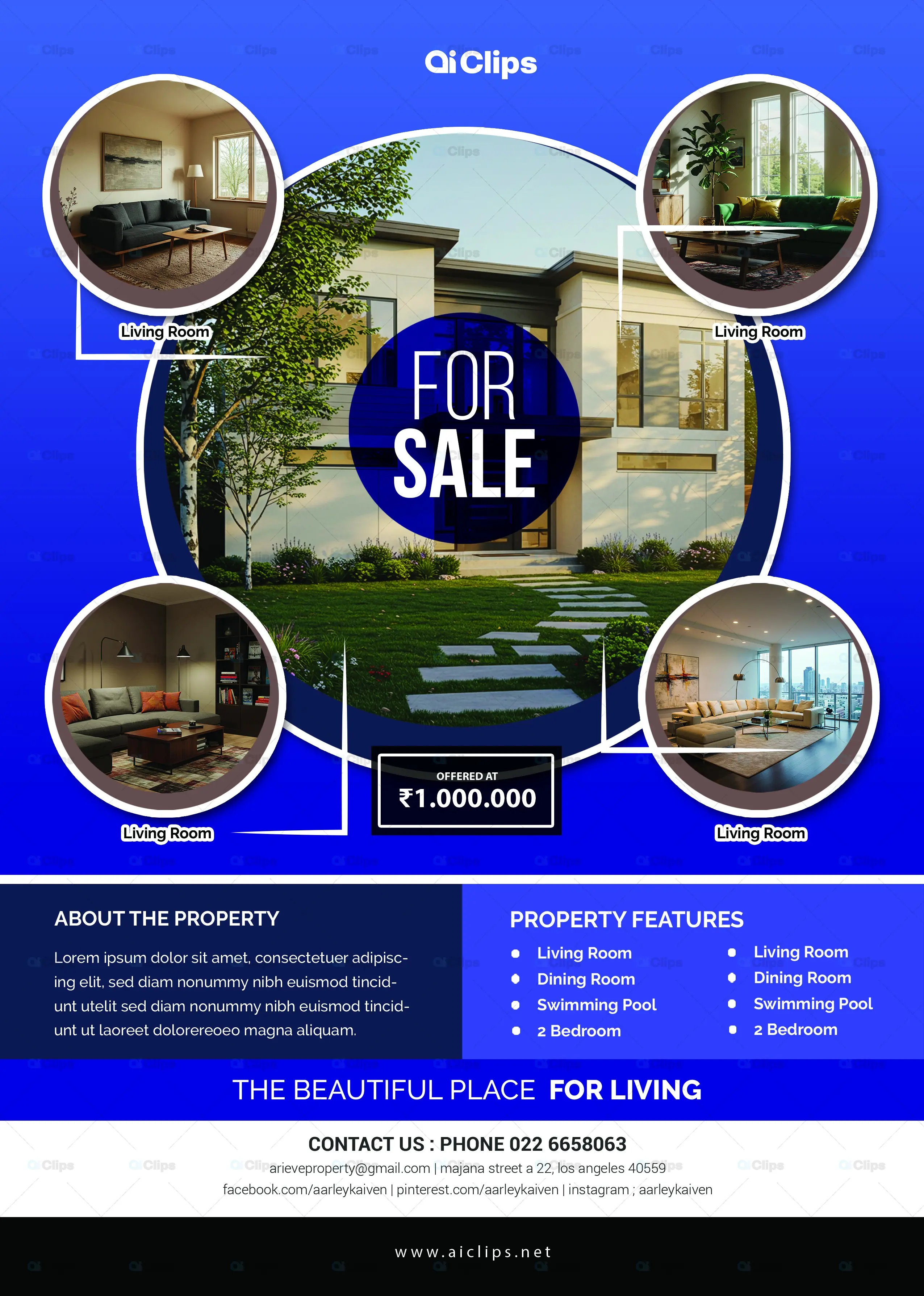 Modern Real Estate Property Sale Template with Circular Image Gallery