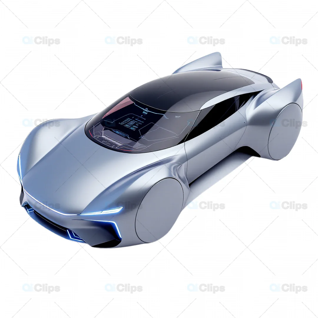 High-Tech Silver Futuristic Car - 3D Model with Digital Dashboard