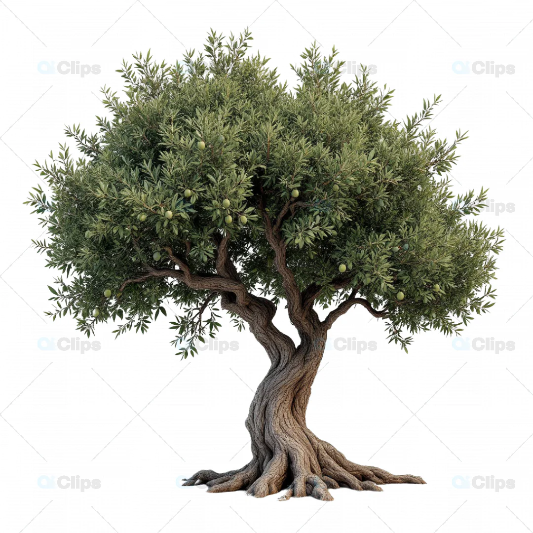 Detailed 3D Olive Tree Model with Fruits and Twisted Trunk