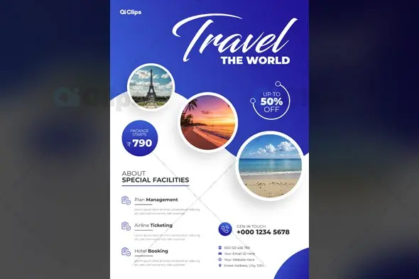 Modern Travel Agency Promotional Template with Circular Imagery