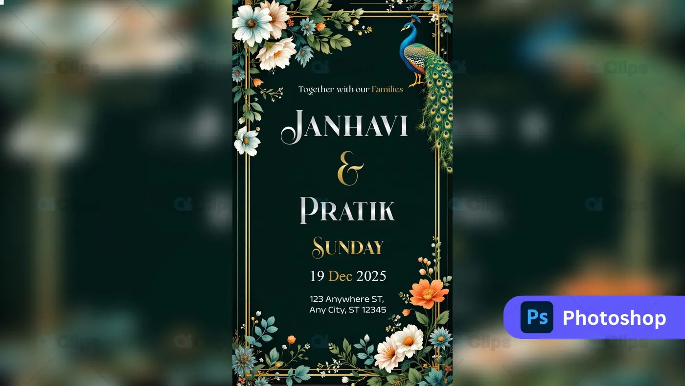 beautiful Peacock  Invitation PSD Template