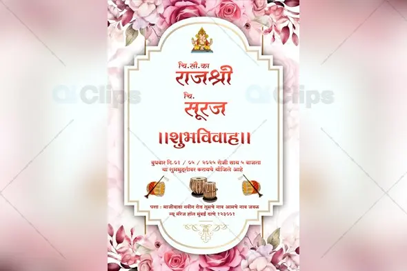 Traditional Marathi Wedding Invitation PSD Template