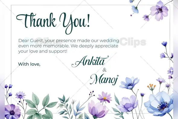 Floral Wedding Thank You Card PSD Template