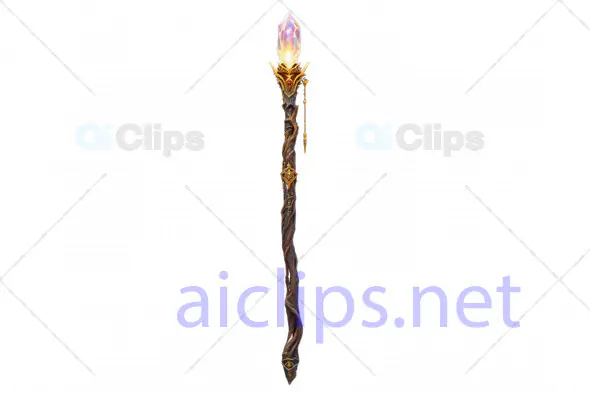 Enchanted Crystal Staff with Golden Inlays - 3D Fantasy Model