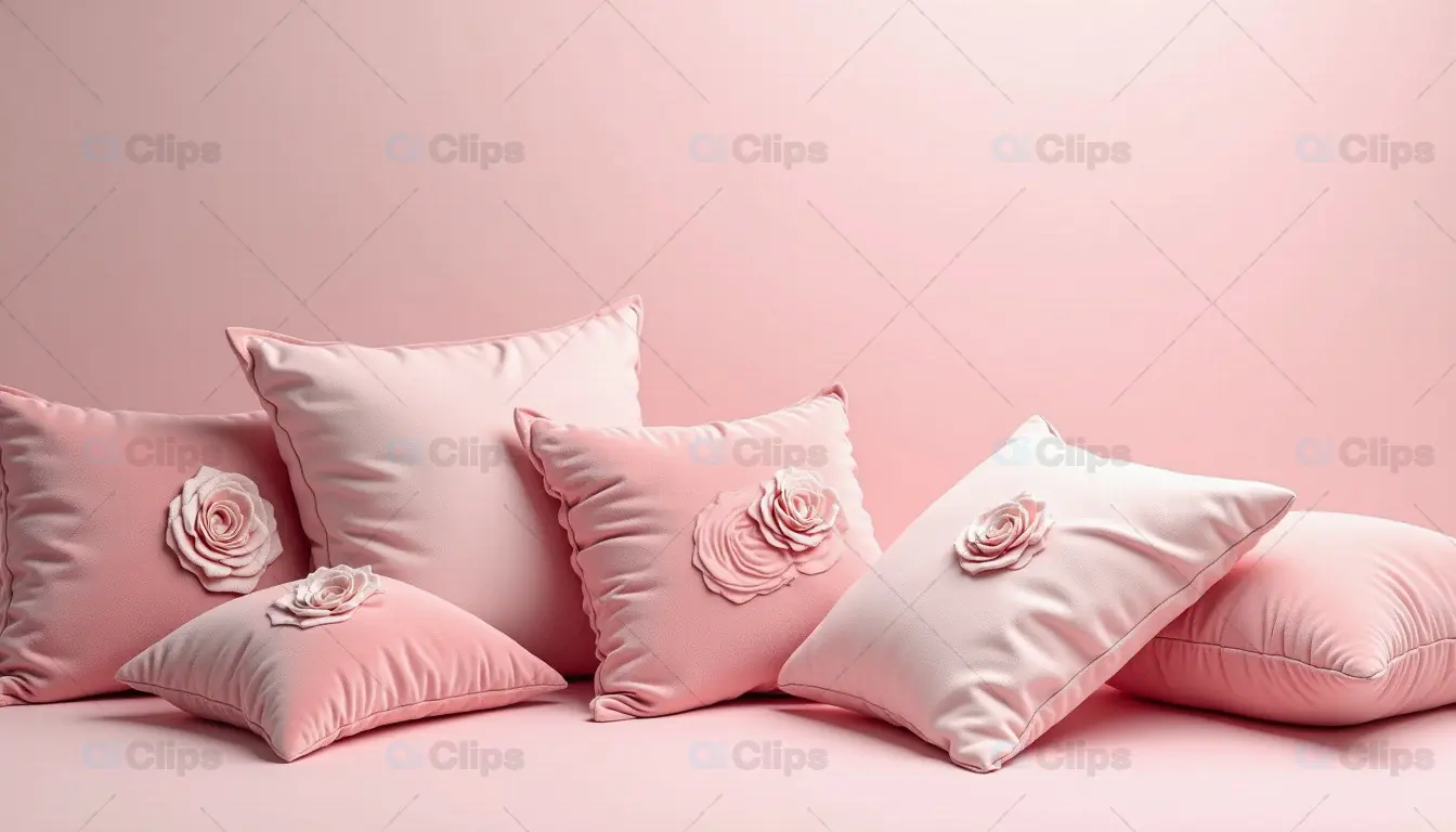 Elegant Soft Pink Pillows with Rose Embellishments