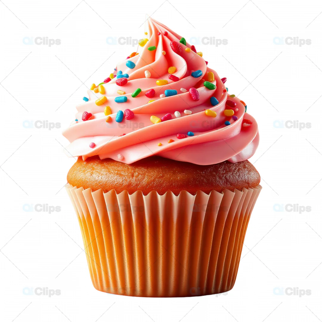 Realistic Pink Frosted Cupcake with Colorful Sprinkles 3D Model