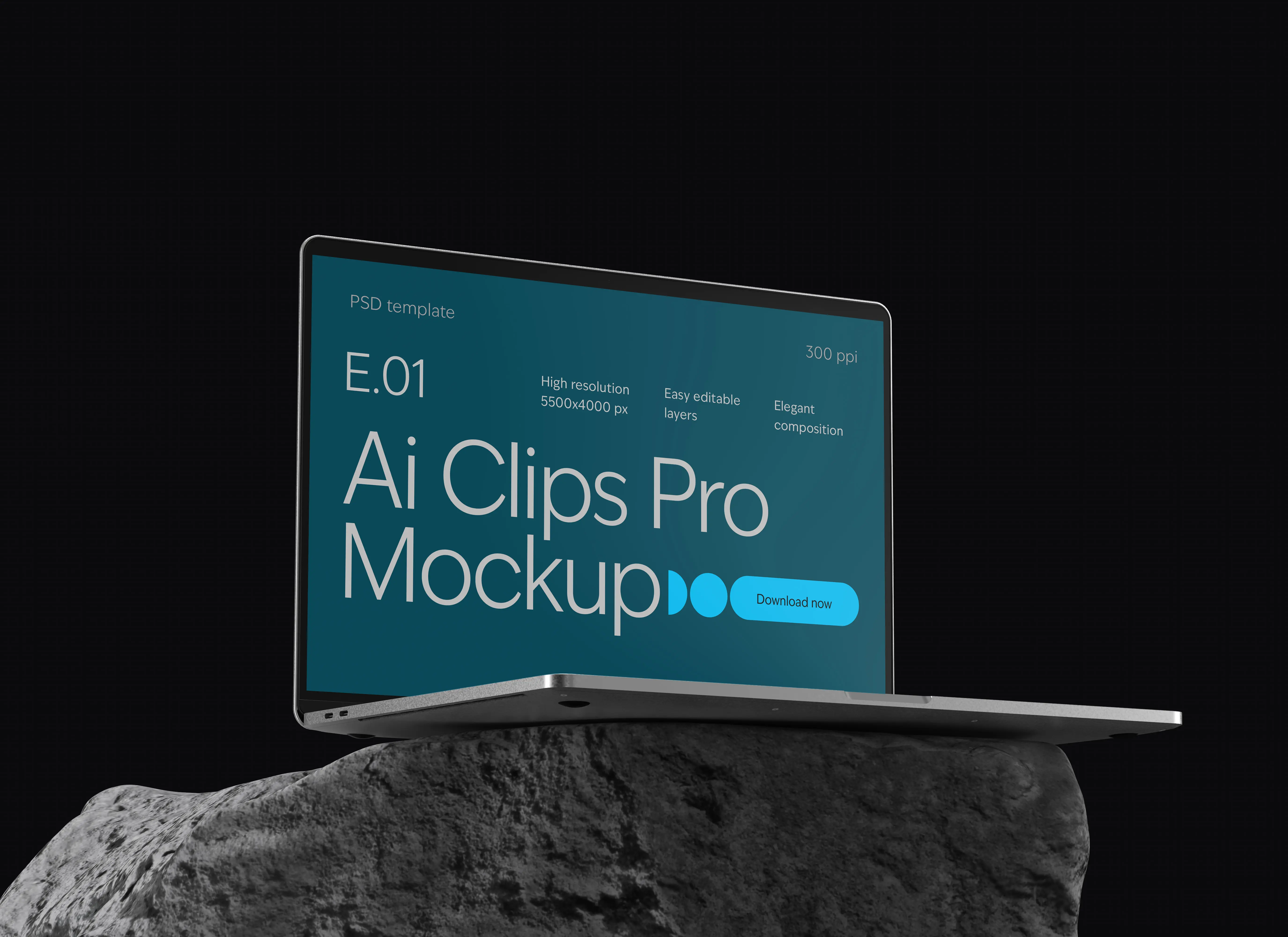 Laptop Screen Mockup  Elegant Display on Stone Base