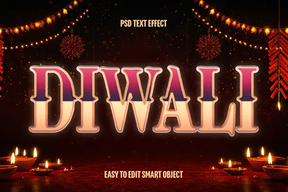 Editable Diwali Text Effect with Glowing Lamps