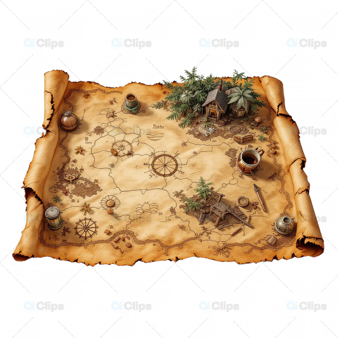3D Pirate Treasure Map with Nautical Elements