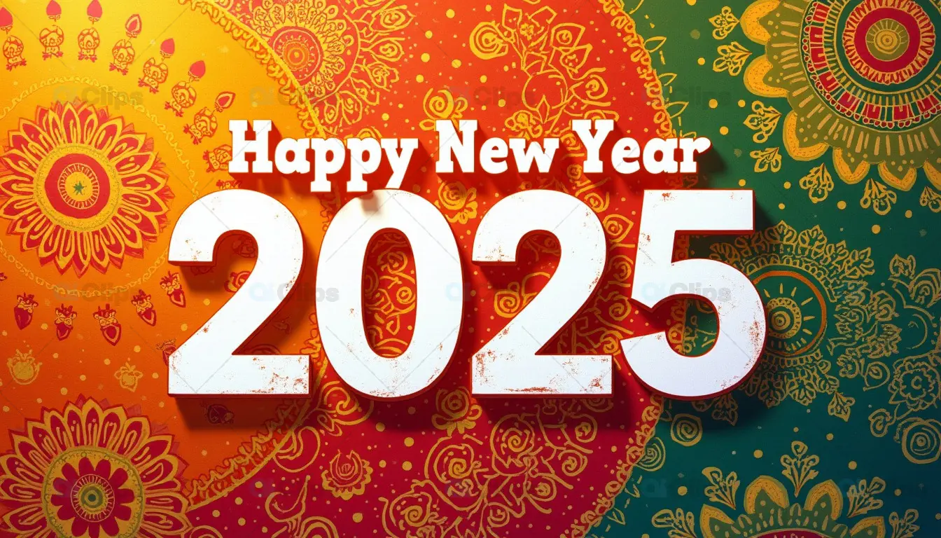 Happy New Year 2025 – Vibrant Festive Design with Mandala Patterns