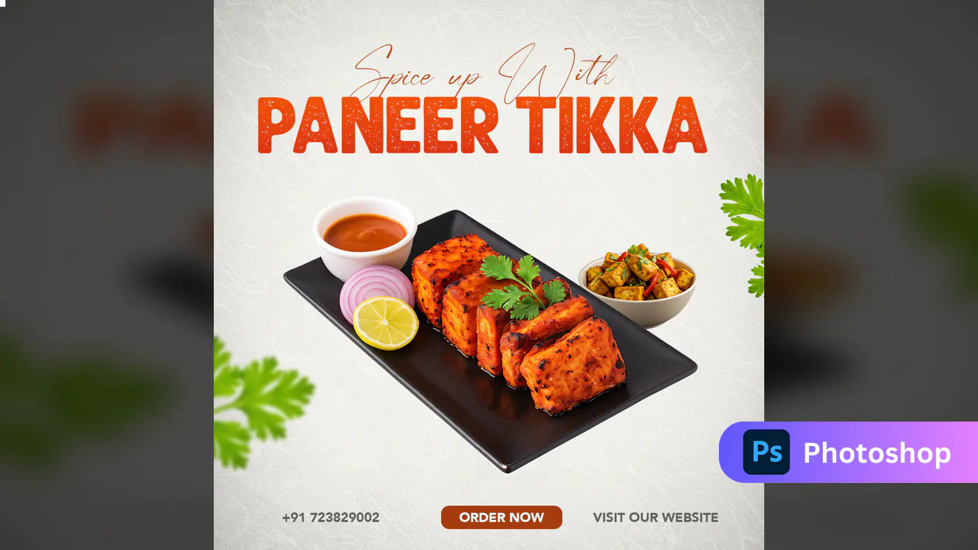 Enhanced Spicy Paneer Tikka Restaurant Ad Template
