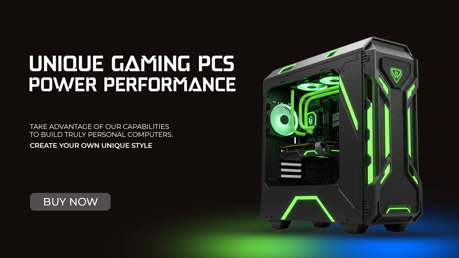 Custom Gaming PC Ad Banner Template with Neon Green Performance