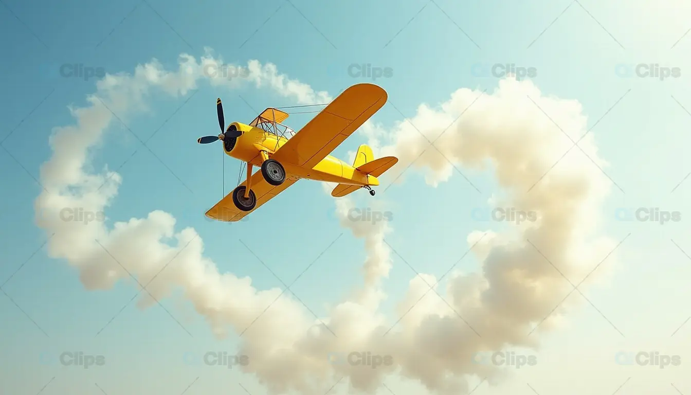 Yellow Vintage Biplane with Heart-Shaped Smoke Trail in Sky