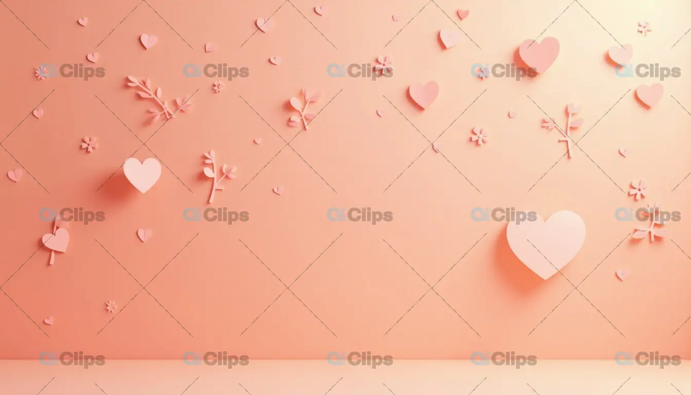 Minimalist Hearts and Floral Elements on Peach Background