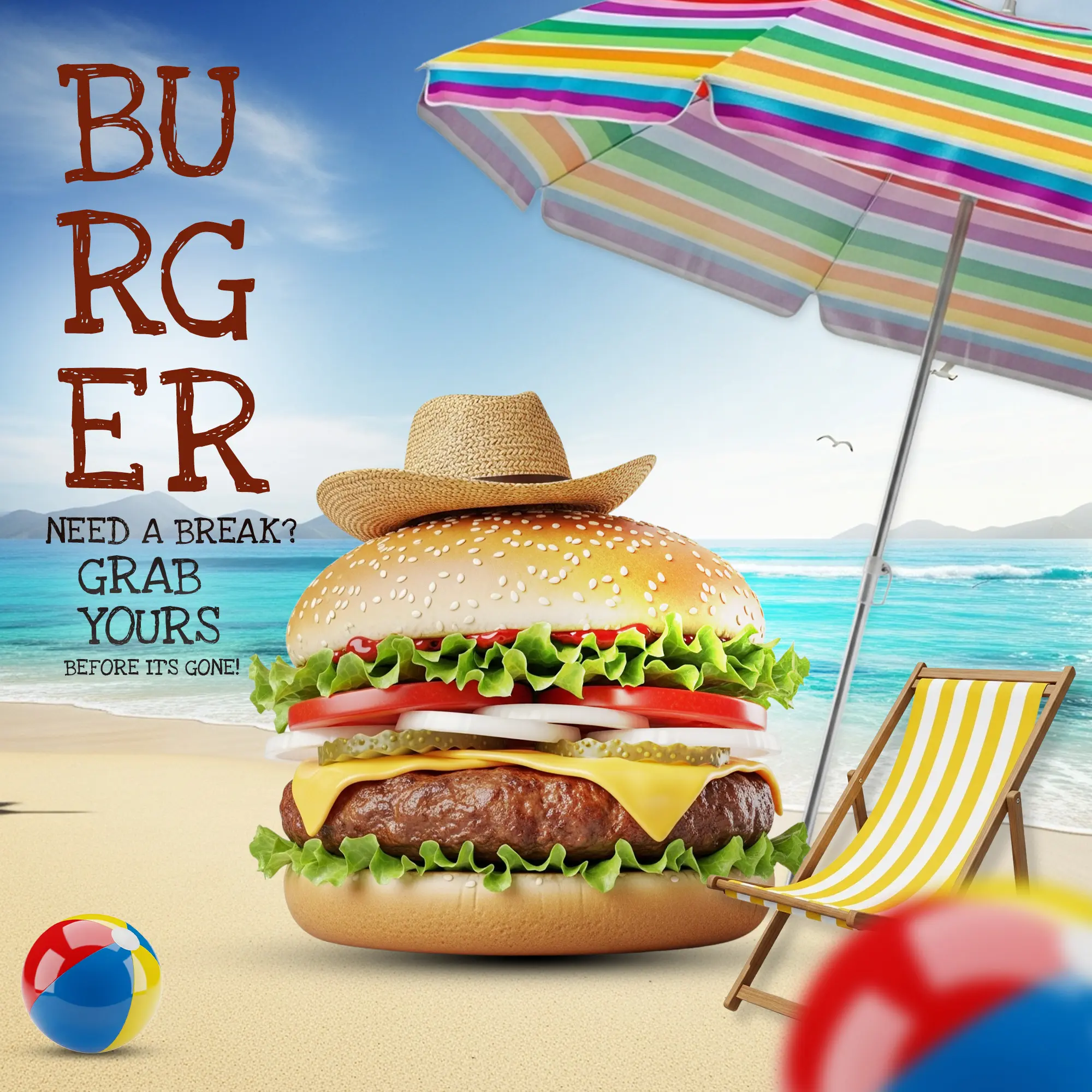 Summer Burger Beach Advertisement Template