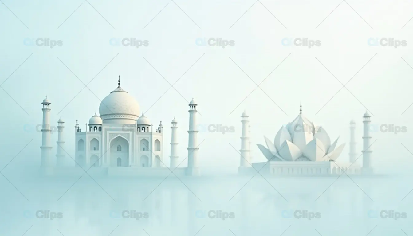 Taj Mahal and Lotus Temple in Minimalist White Design