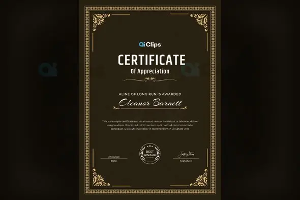 Elegant Dark Certificate Template with Gold Corner Flourishes