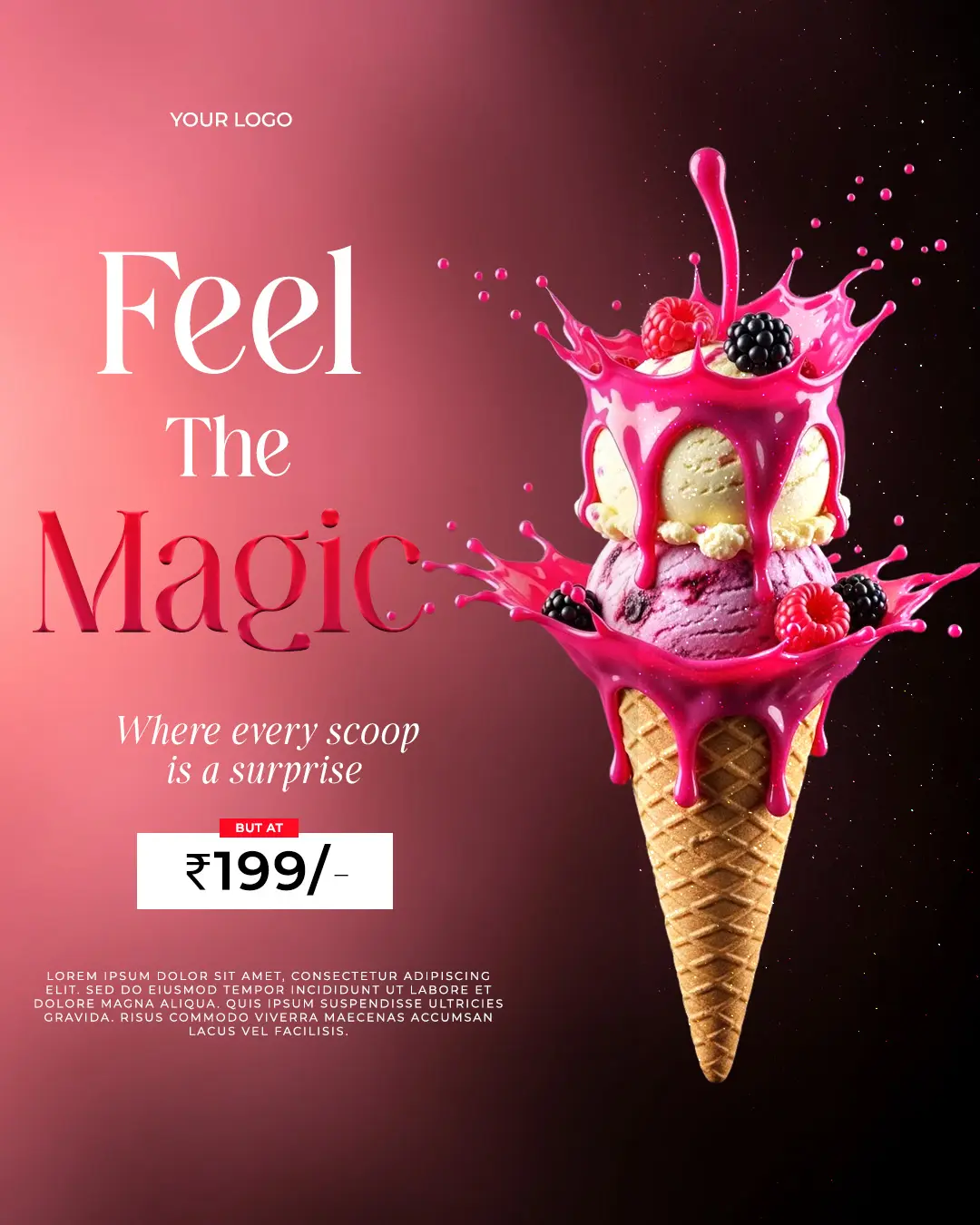 Berry Splash Ice Cream Advertisement Template