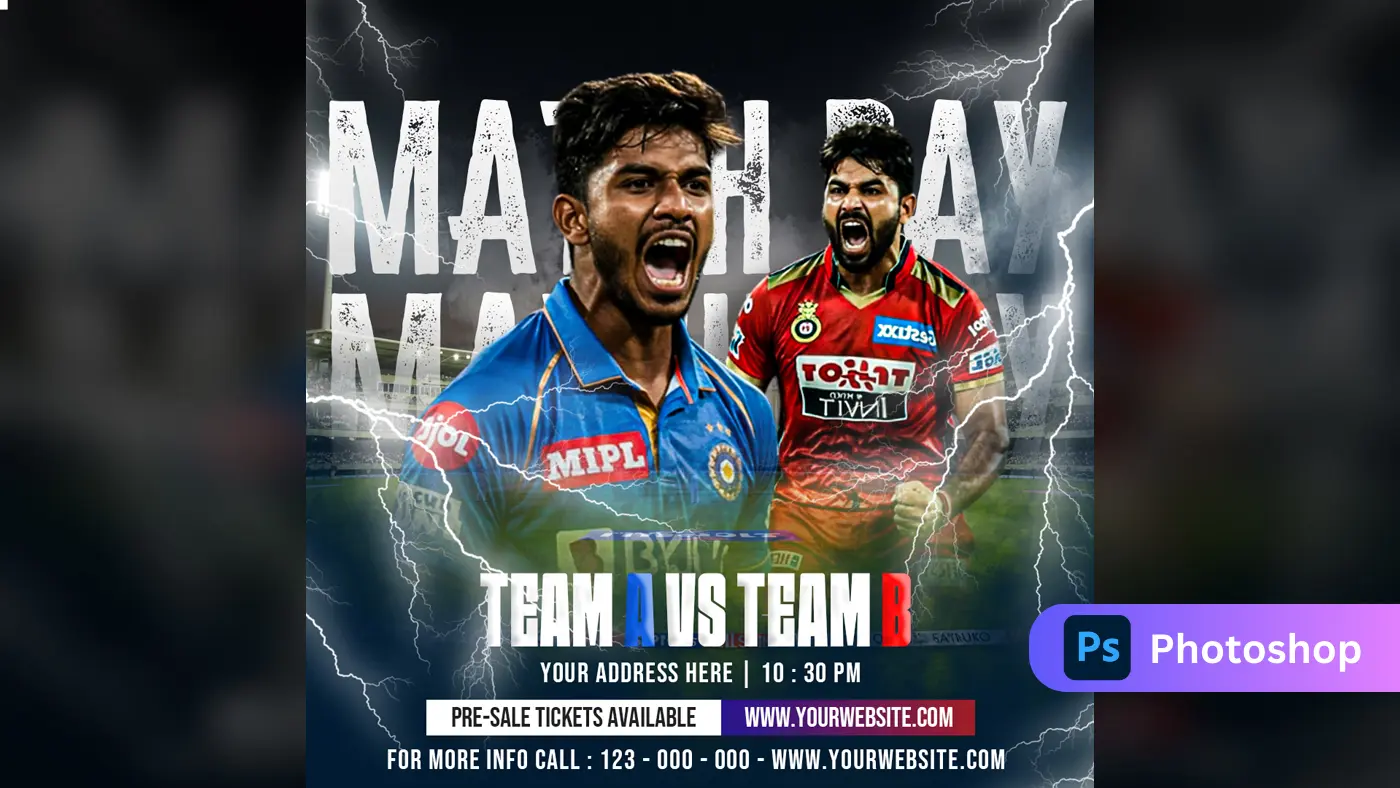 Cricket Match Scoreboard PSD Template – Player Stats & Highlights Design