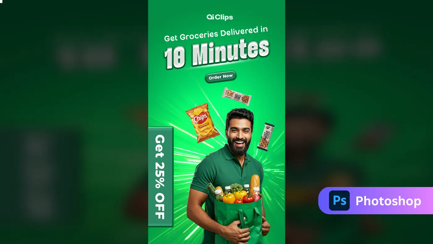 Grocery Delivery PSD Template – Online Shopping Promotion Flyer
