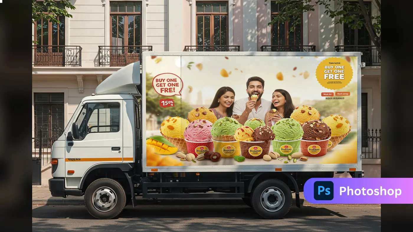 Vibrant Ice Cream Truck Wrap Photoshop Template