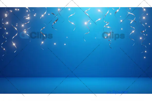 Silver Streamers with Lights on Blue Festive Background