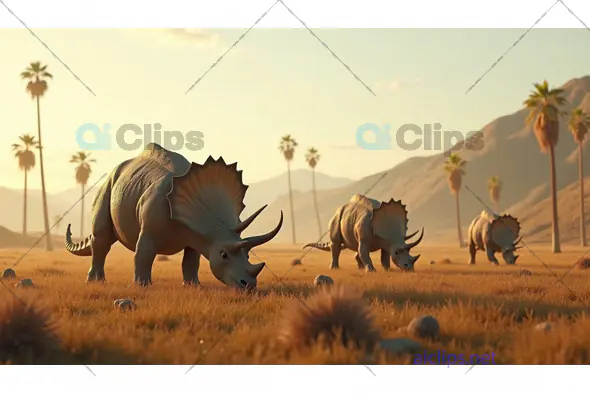 Triceratops Grazing in Prehistoric Plains