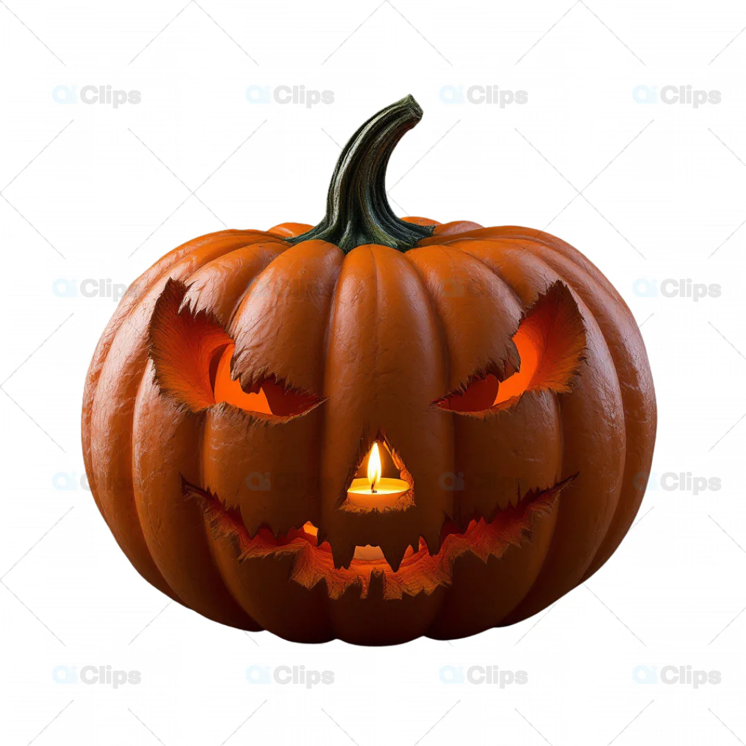 Realistic 3D Jack-O'-Lantern Pumpkin with Candle Light