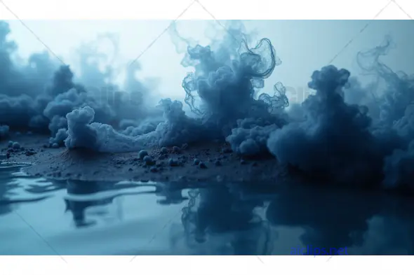 Abstract Blue Smoke Clouds Over Water Reflection