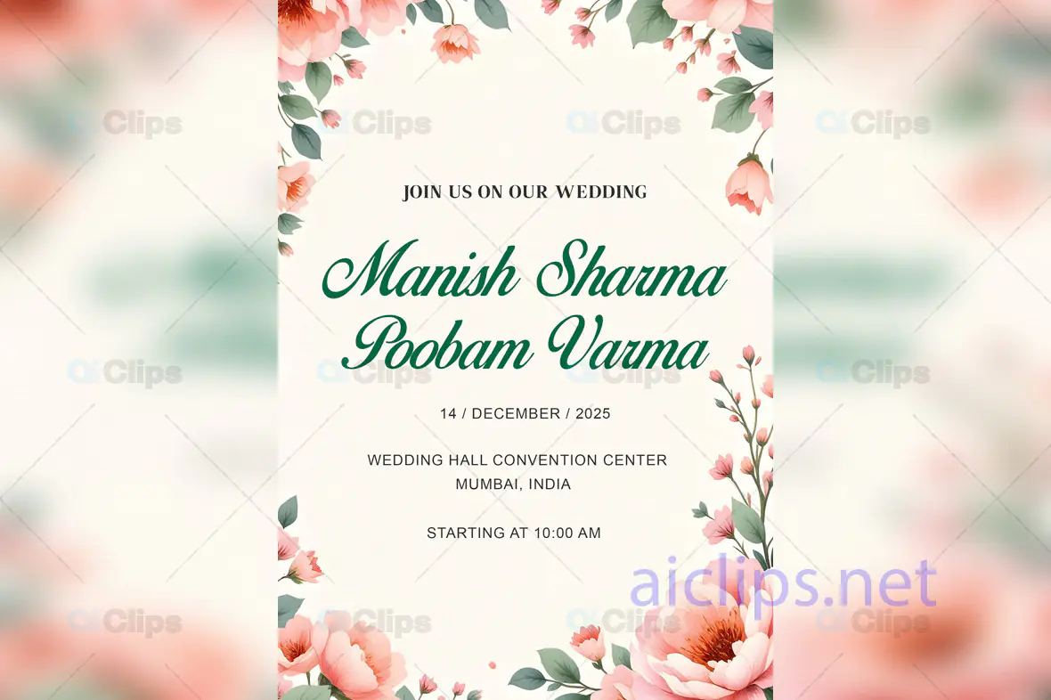 Floral Wedding Invitation  Template