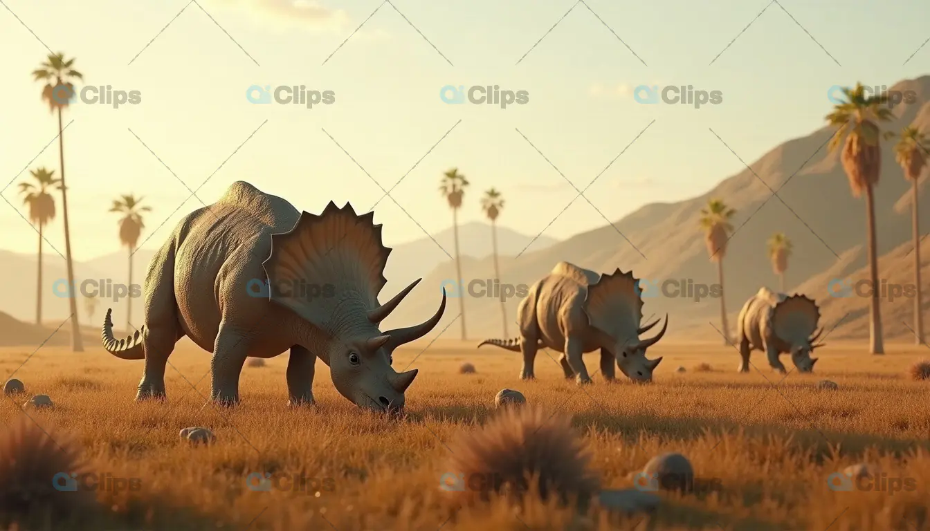 Triceratops Grazing in Prehistoric Plains