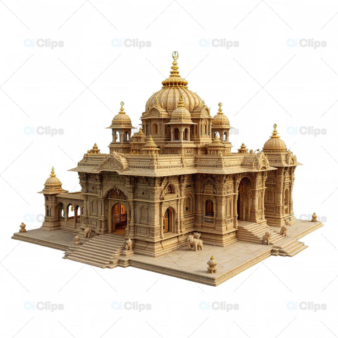 Detailed 3D Indian Temple Model with Grand Domes and Sculptural Carvings