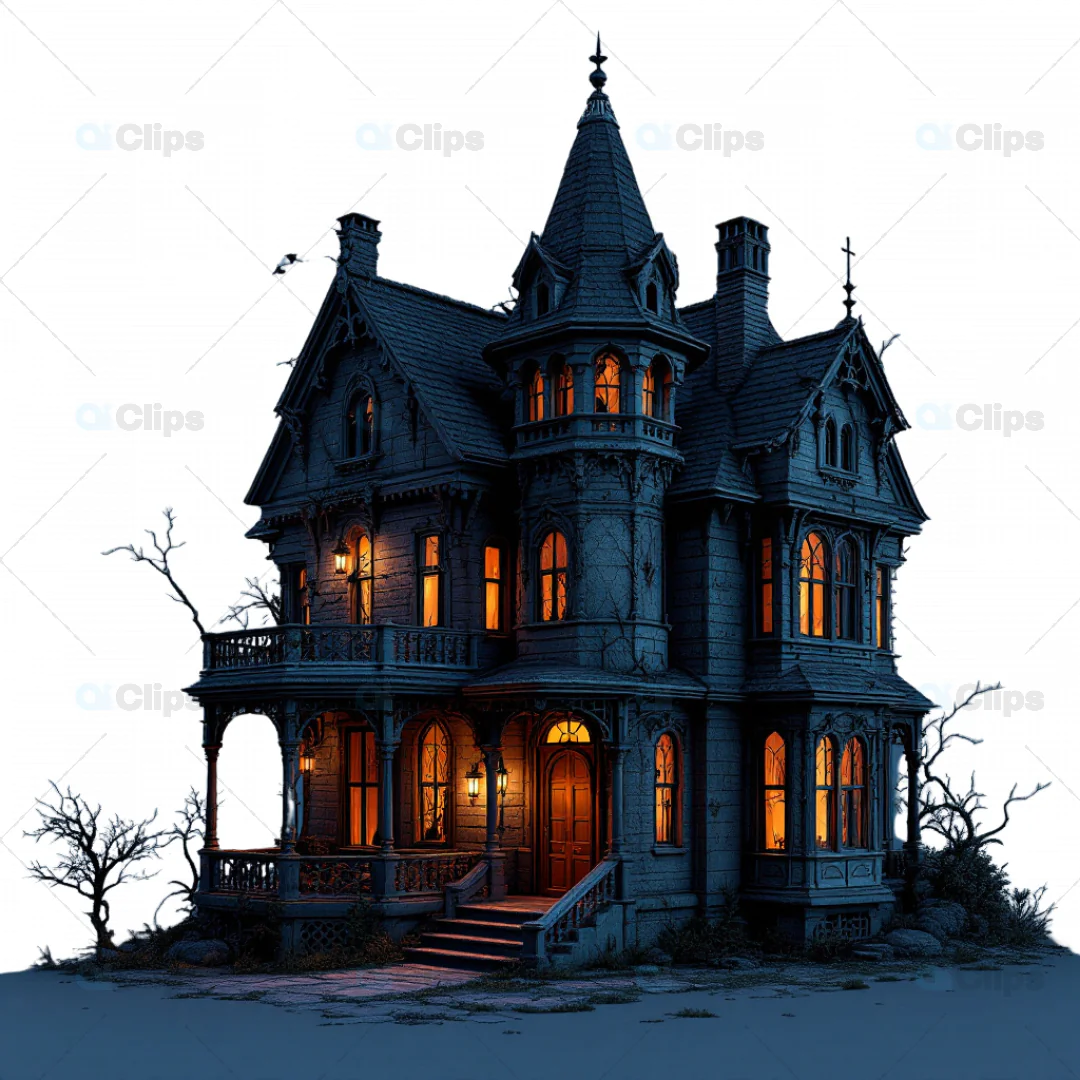 Haunted 3D Victorian Mansion Illustration