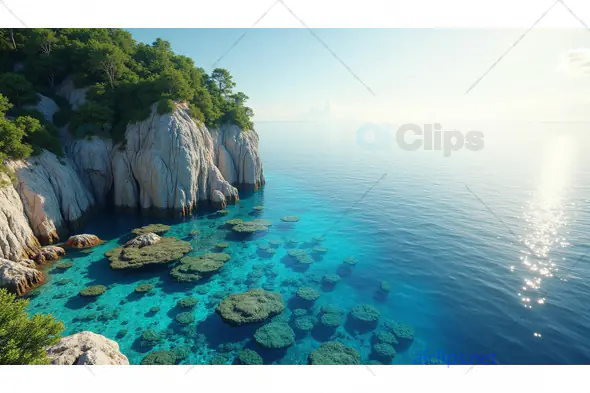 Crystal Clear Cliffside Waters - Aerial View of Coral Reefs and Coastal Beauty