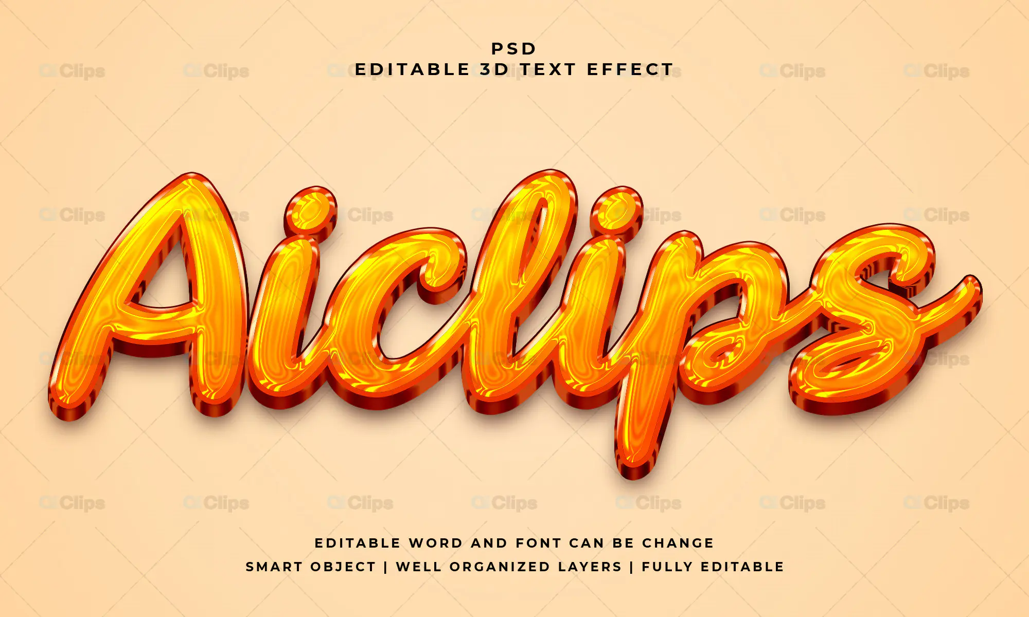 Glossy Orange 3D Script Text Effect PSD