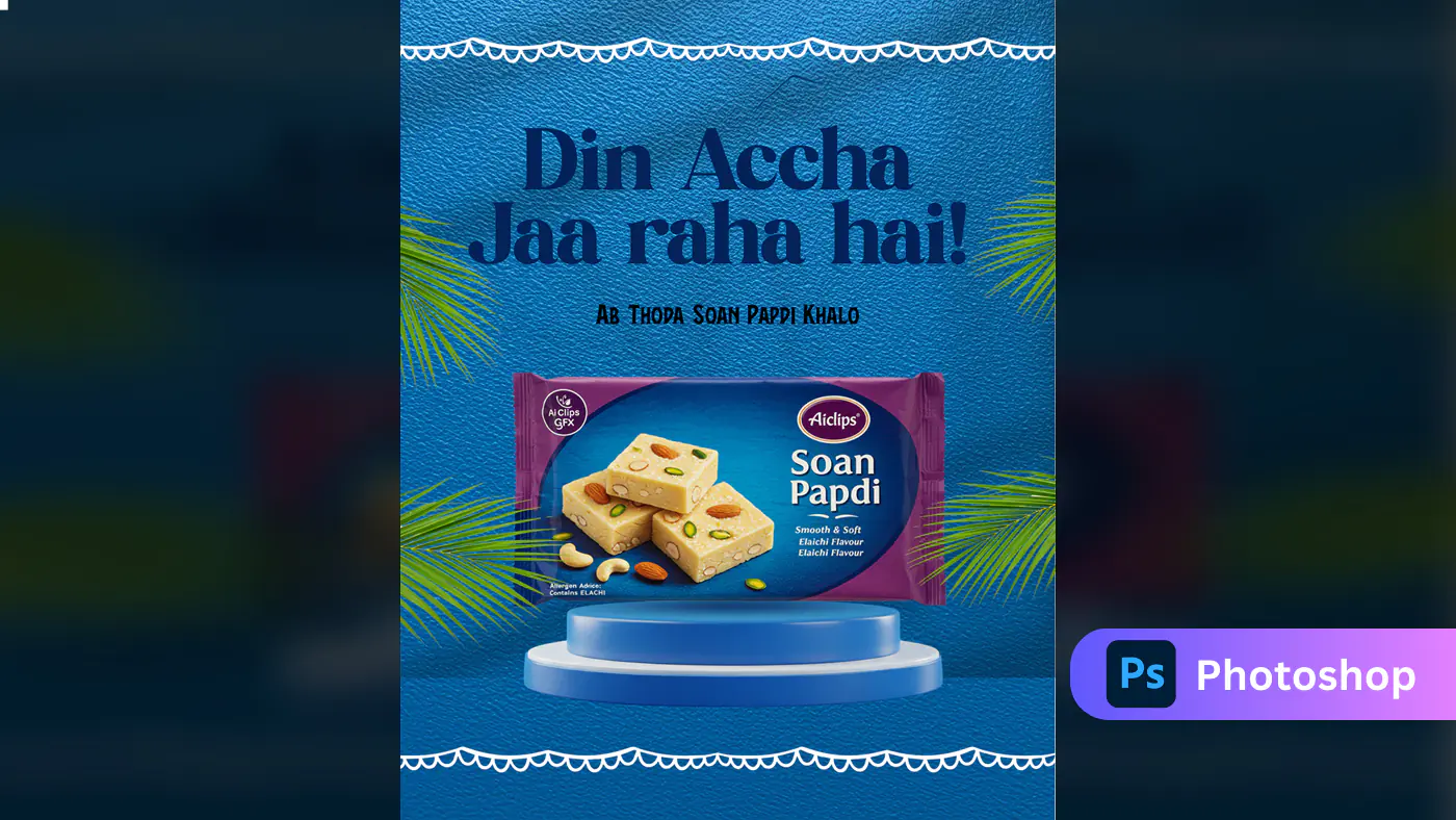 Editable Food Marketing Design for Indian Sweet Soan Papdi PSD Template