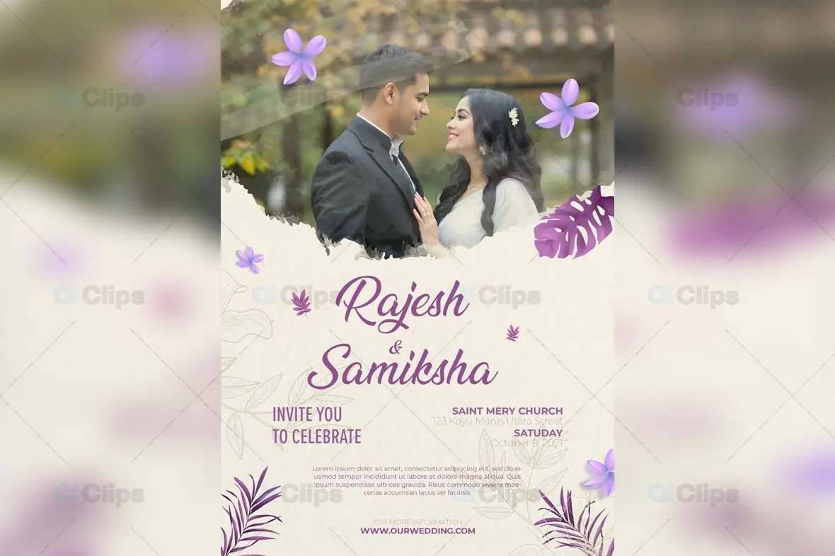 Floral pre Wedding Invitation PSD Template