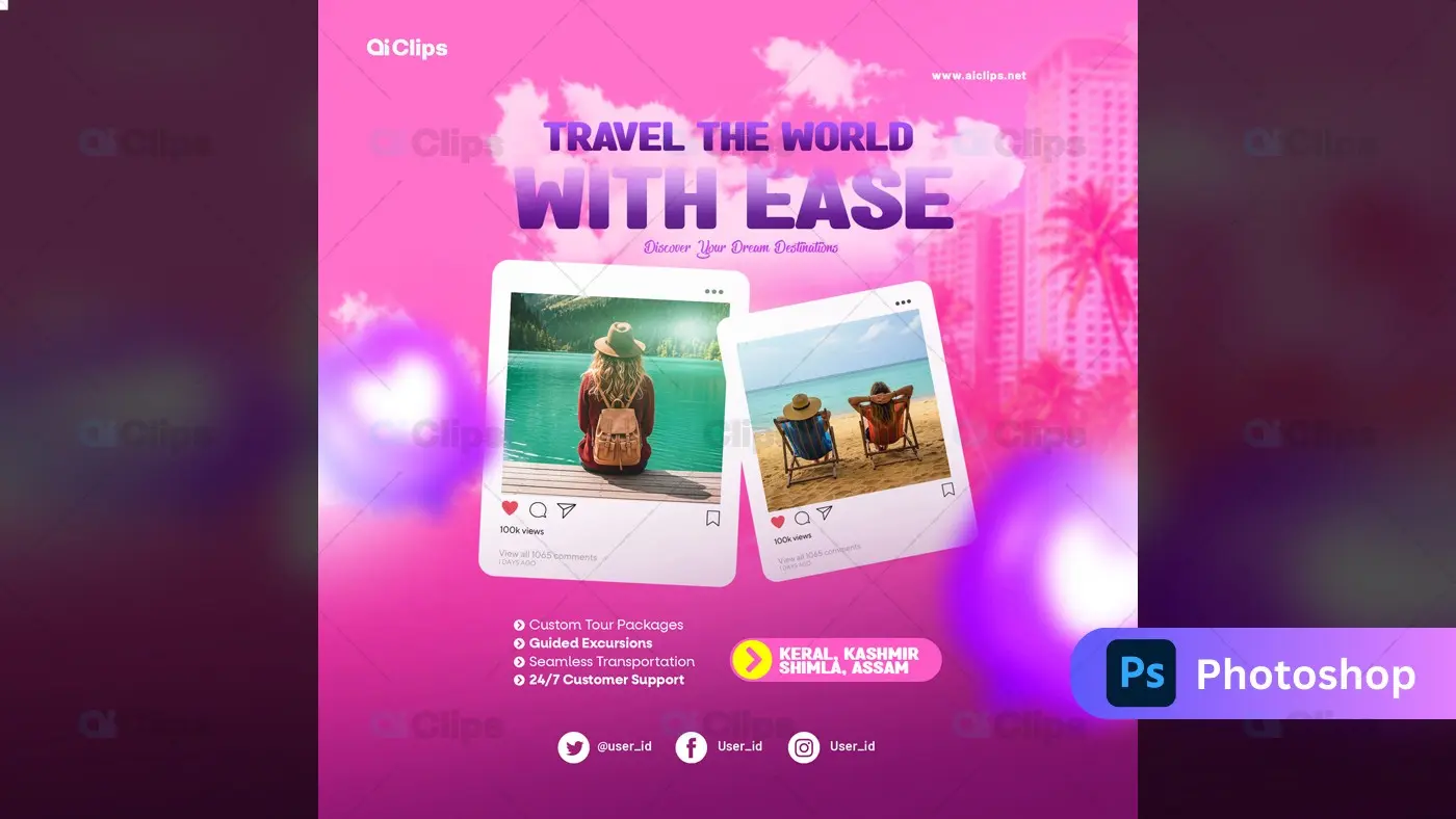 Travel Agency Social Media Post Template with Polaroid Style Images
