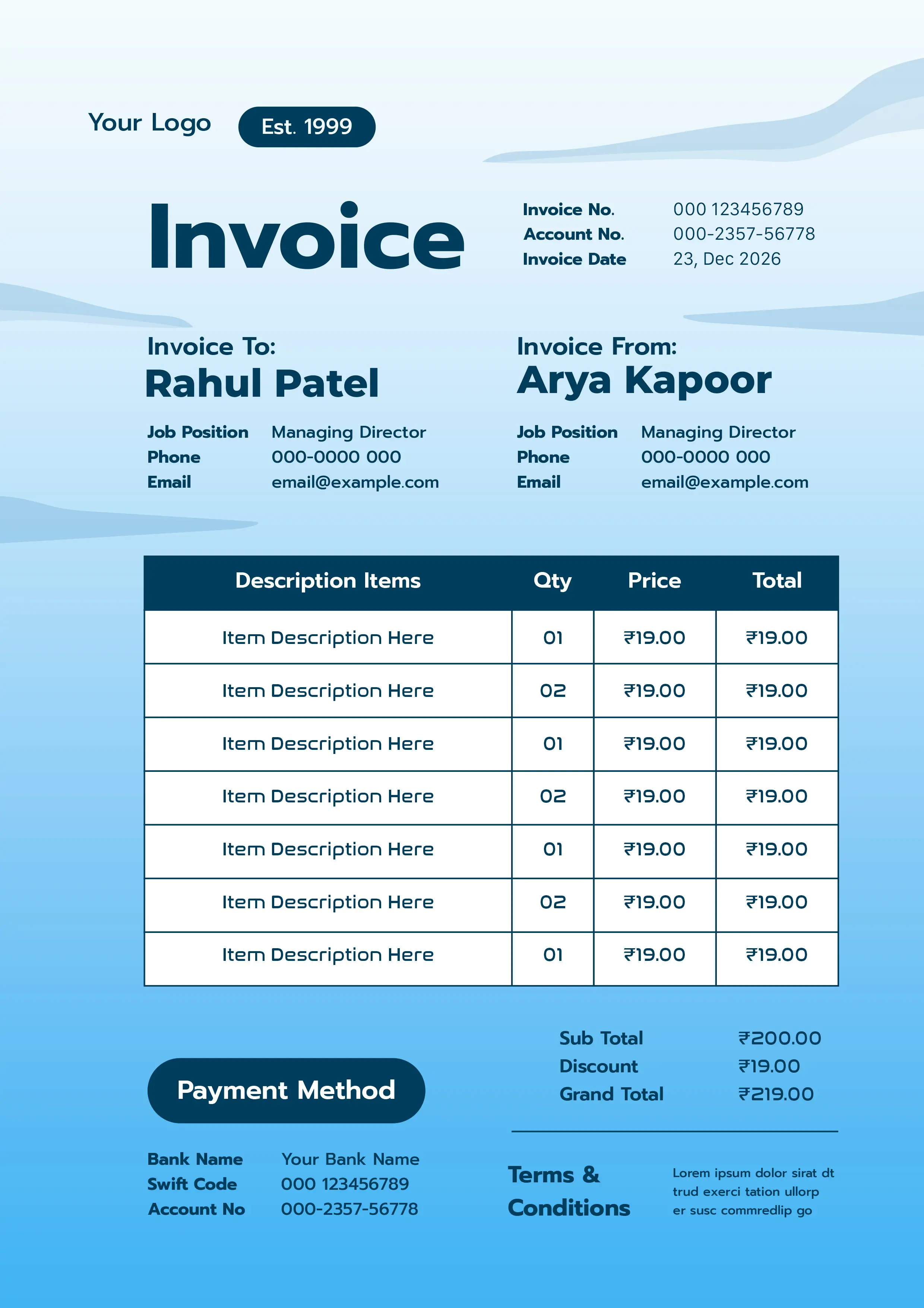 Blue Gradient Professional Invoice Template