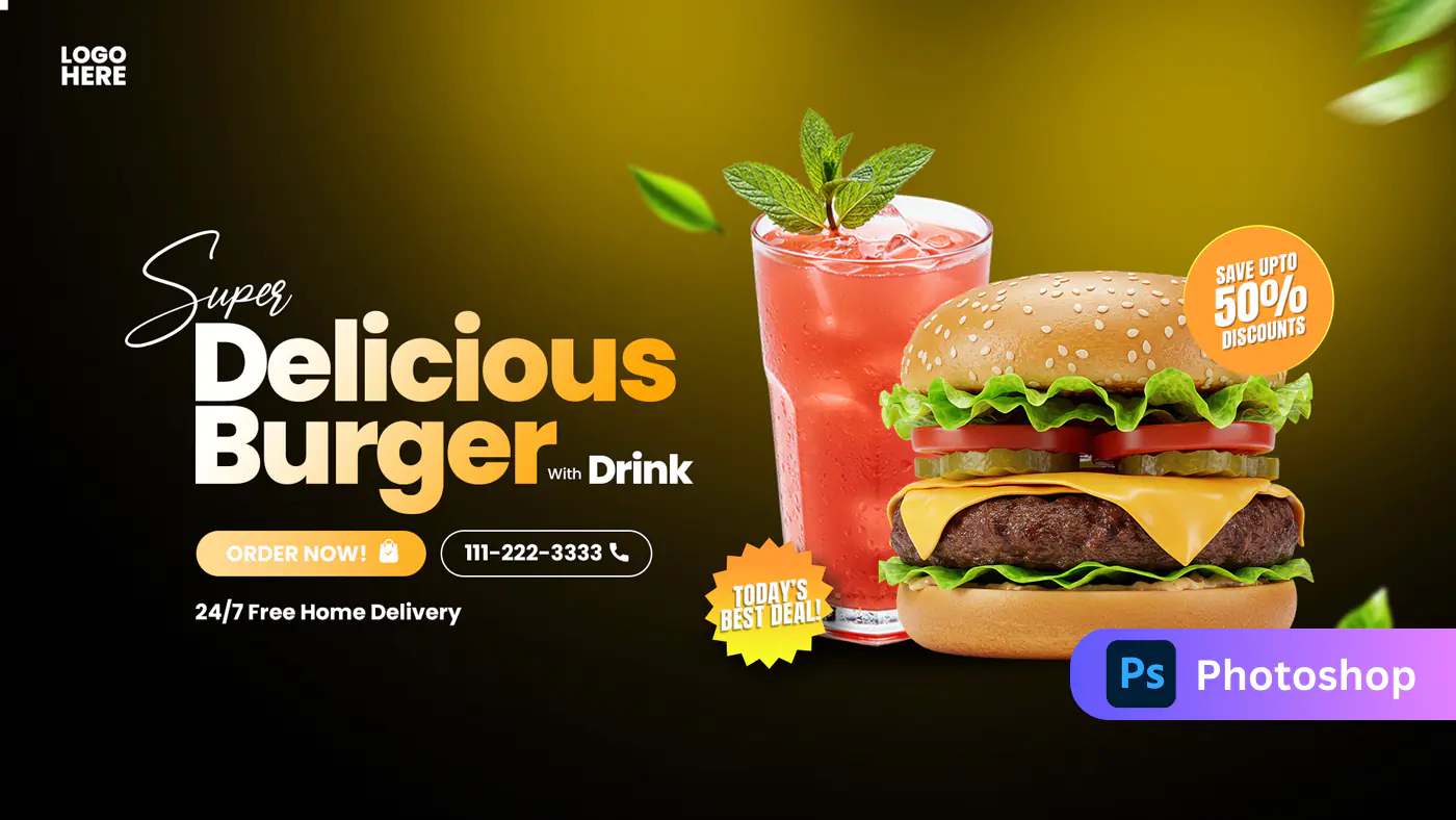 Mouthwatering Burger Combo Promo Template