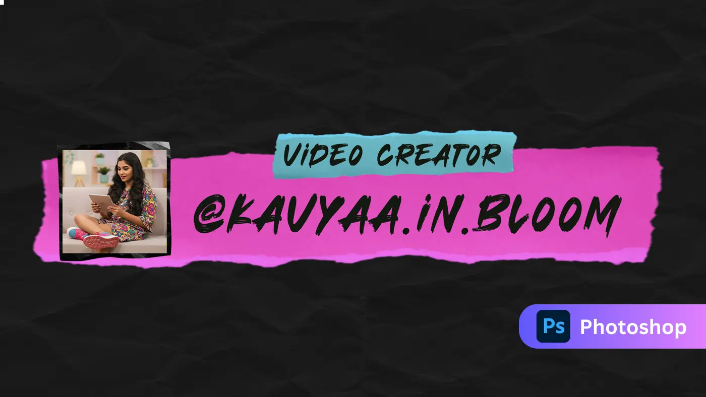 Pink & Blue Ripped Paper  Video Creator Social Media Handle  Template