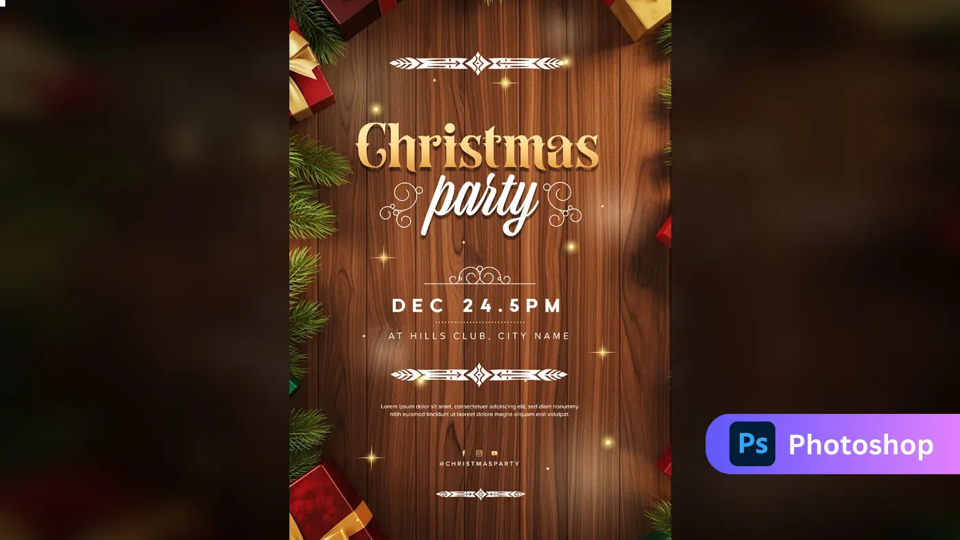 Rustic Wooden Christmas Party Invitation Template