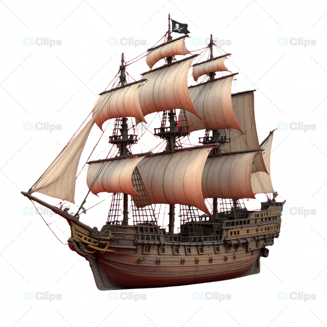 3D Model of an Authentic Pirate Ship with Detailed Rigging and Sails