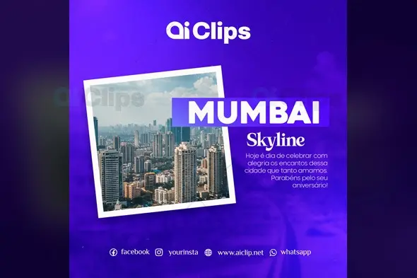 Mumbai Skyline Social Media Template with Purple Gradient Background