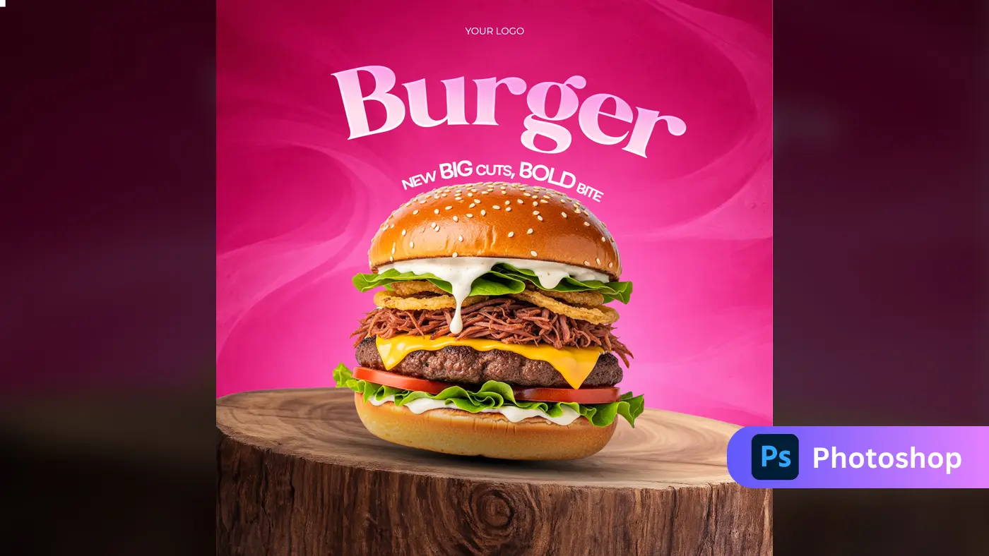 Gourmet Pulled Pork Burger Social Media Ad