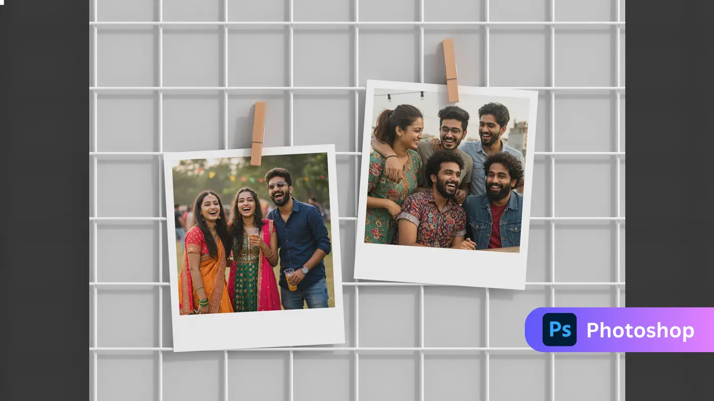 Polaroid Friends Collage Grid Effect