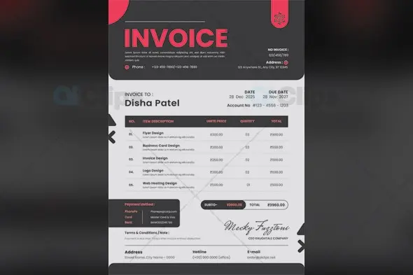 Modern Dark Professional Invoice Template Design