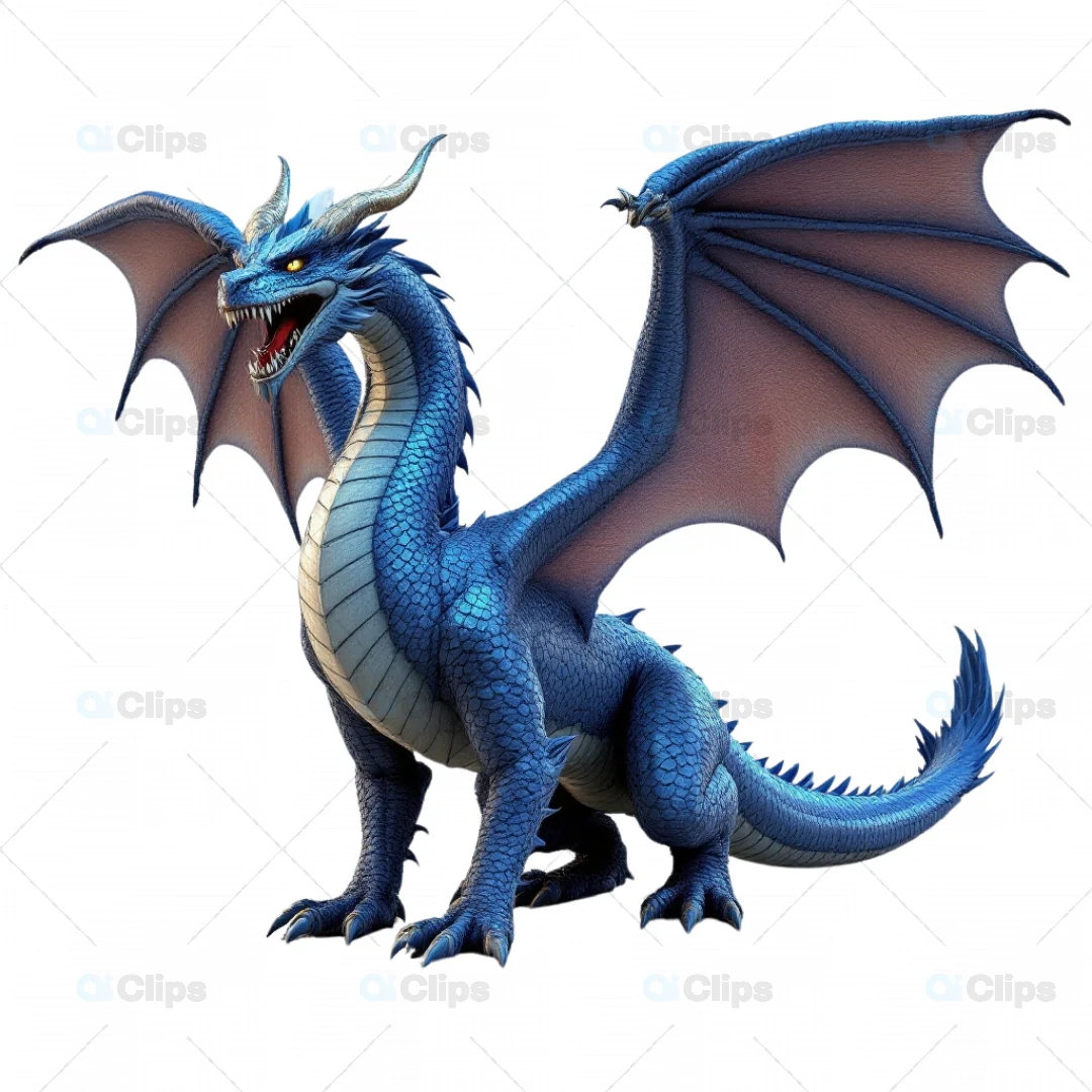 Majestic 3D Blue Dragon with Detailed Scales and Spread Wings