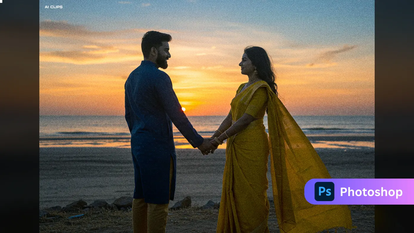 Romantic Sunset Couple Portrait  Warm Golden Hour Effect