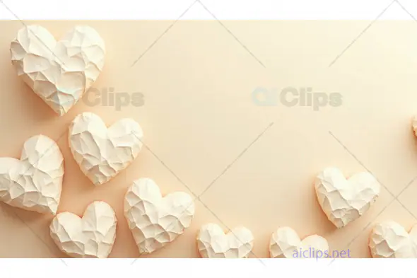 Geometric Crumpled Paper Hearts on Minimalist Background